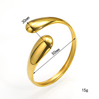 Bracelet jonc ouvert en acier inoxydable poli et lisse avec pointe en forme de goutte, plaqué or 18 carats, bijou minimaliste pour femme, idéal au quotidien