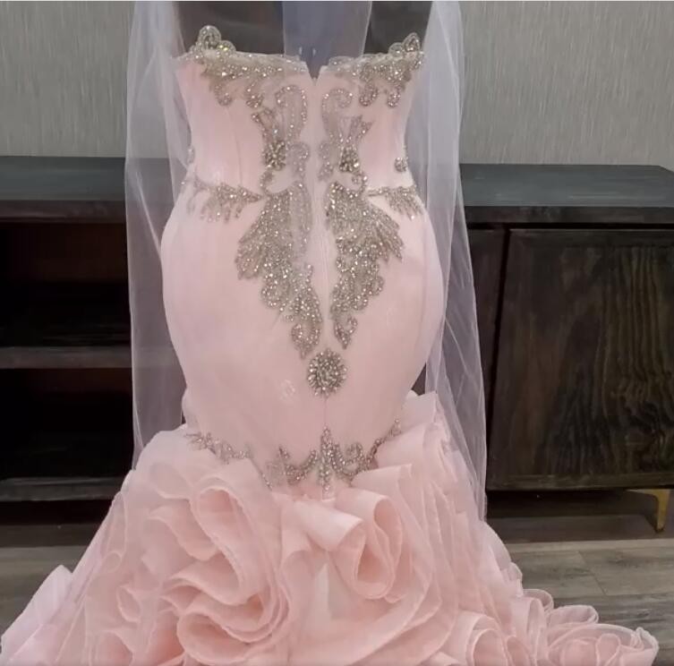 blush wedding dress mermaid 33 Pretty Pink Wedding Dresses for Your Wedding