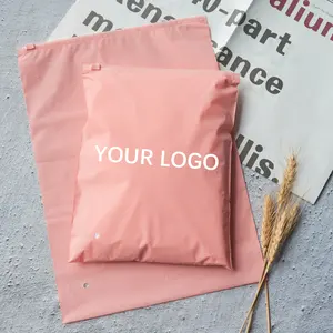 biodegradable eco friendly pink zipper slider plastic matt pink frosted zip lock poly packaging bag for clothes