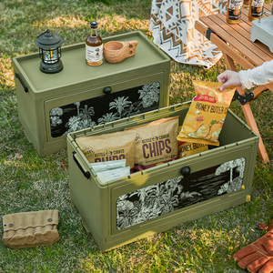 Outdoor Camping Storage Box Side Opening Vintage Green <b>Large</b> Size Folding With Wooden Lid For Car Spare Tire - Product Image 2