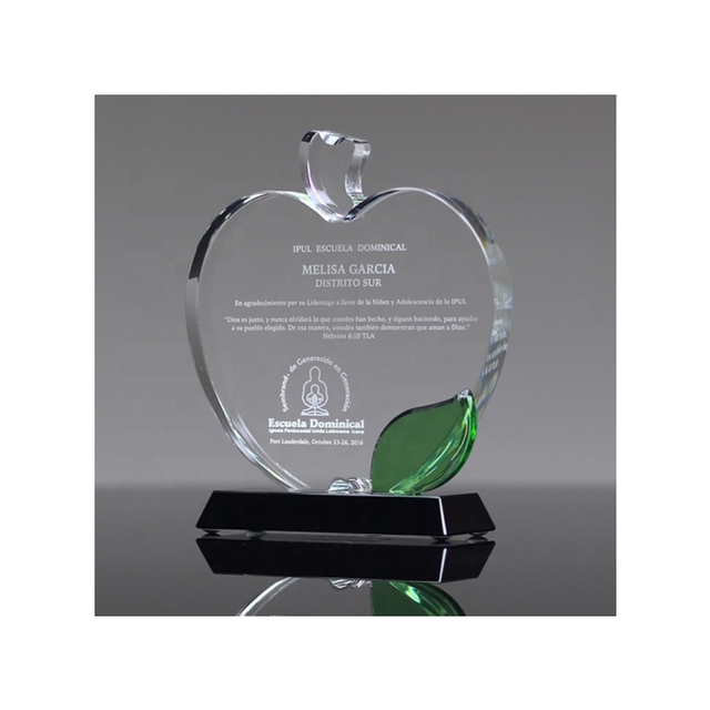 Fashion  Clear  Crystal   3D Engrave Customized Apple Acrylic Awards Plaques for  Acrylic Trophy Award
