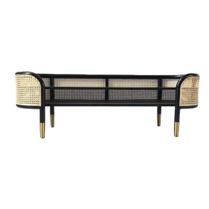 Modern Quality Furniture <strong>Black</strong> Solid Wood Frame Natural Rattan Art <strong>Storage</strong> Bed End <strong>Bench</strong> - Product Image 1