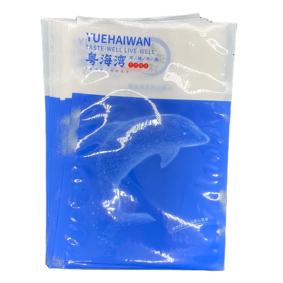 Taze deniz ürünleri naylon vakum paketleme çantası gıda sınıfı dondurulmuş 3 tarafı mühürlü mylar plastik PA paketi çanta balık