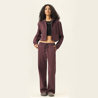 Ensembles de sweats à capuche et pantalons OEM 350 GSM avec fermeture éclair, logo personnalisé, streetwear épais, sweats à capuche courts et pantalons de survêtement pour femmes, ensembles deux pièces