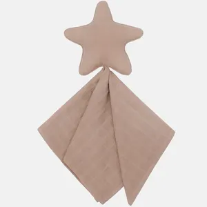 Custom GOTS Organic Muslin Cotton or 100cotton in stock Baby Blanket with Custom Star Shape Plush Toys Muslin Security Blanket