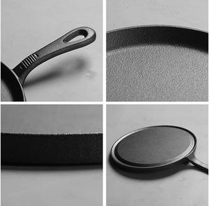 Poêle à crêpe ronde en fonte pré-assaisonnée de 25cm Casserole Dosa Tawa avec poignée antidérapante Batterie de cuisine en fonte - Product Image 5
