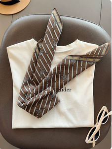 <span class=keywords><strong>Bandana</strong></span> Quadrata Classica in Cotone a Righe Marroni per Pendolari, Casual, Decorativa, da Viaggio d'Affari, Abbinabile a Borsa, Stampa Digitale - Product Image 3