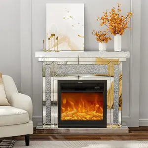 7 Color 3D TV Stand Electric Fireplace Remote Control Mirrored Freestanding Heater Mantel Corner Firebox Living Room Furniture