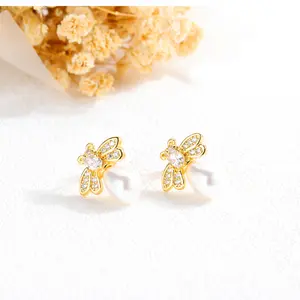 Mini boucles d'oreilles hypoallergéniques en Zircon, 50 pièces, bijoux avec perles plaquées or et abeille Abeille Boucles D'orei