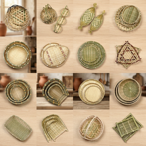 Passoire en bambou tissé à la main, écologique, avec long manche, écumoire à nourriture, passoire et tamis pour la cuisine - Product Image 2