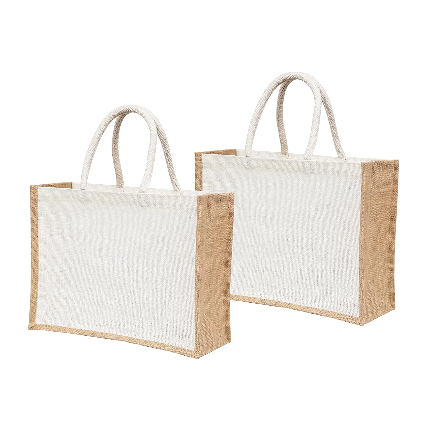 Custom blank DIY shopping grocery travel wedding reusable white handheld cotton jute bags bangladesh