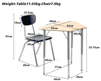 Ensemble de bureau et chaise d'école Pentagon réglables, table d'étude modulaire avec pieds chromés, mobilier de classe collaboratif