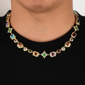 Collana <span class=keywords><strong>con</strong></span> perline <span class=keywords><strong>con</strong></span> pietre preziose multicolori da donna gioielli Zirconia Tennis 18K placcato <span class=keywords><strong>oro</strong></span> colorato pietra gemma catena da uomo - Product Image 1