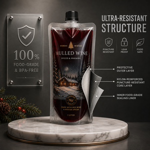 Pochette personnalisée imprimée avec bec verseur pour boissons chaudes de Noël, <span class=keywords><strong>vin</strong></span> <span class=keywords><strong>chaud</strong></span>, emballage plastique à faible MOQ - Product Image 4