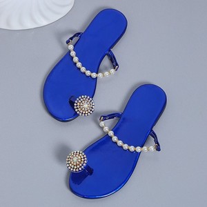 Summer Fairy Style Ladies Flat Slide Slippers Pvc <b>Clip</b>-on New Pearls Sandals Outer Wear Fashion Flip-flops Slippers for Women - Product Image 1