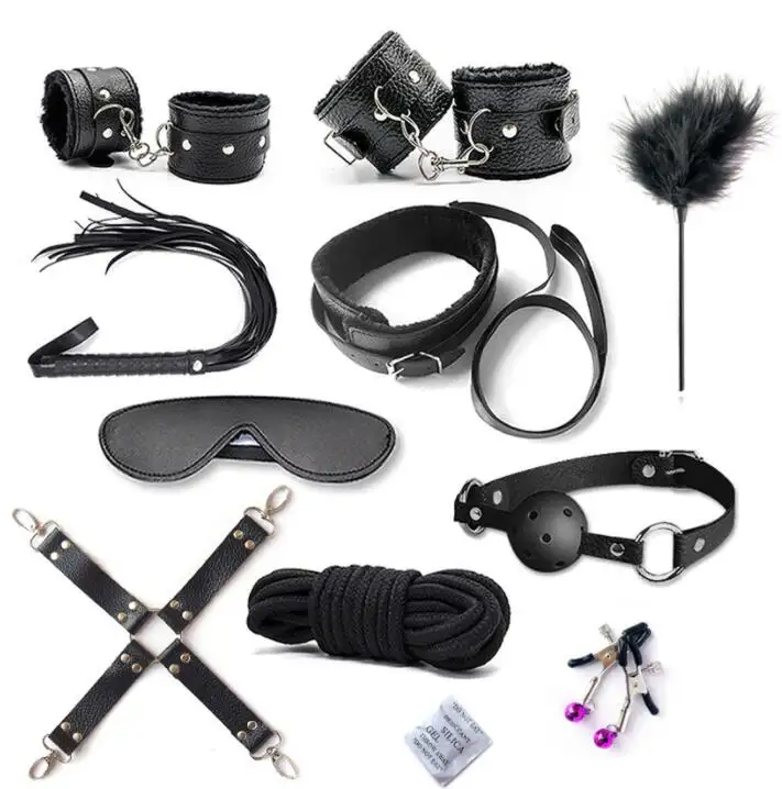 Venda quente 10Pcs Couro Sex Toys BDSM Bondage Restrições Kit Para Casais