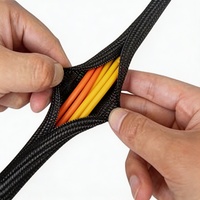 Manchon de câblage noir tressé auto-fermant en polyester respirant, haute flexibilité, durable, pour l'organisation des câbles