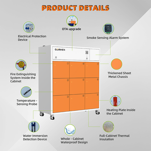 Armoire de remplacement de batteries intelligente à 9 compartiments avec système de sécurité incendie complet, châssis métallique épaissi et roulettes mobiles - Product Image 3