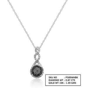 Collar con colgante de diamantes Infinity de 0.87 quilates redondos negros de fantasía oscuros en oro blanco de 10 quilates para mujer - Product Image 3