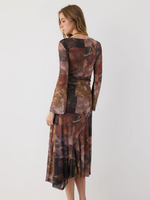 Robe midi en maille à imprimé floral Joydressing, manches longues, col en V, ourlet asymétrique froncé, robe de soirée pour femmes, vente en gros OEM