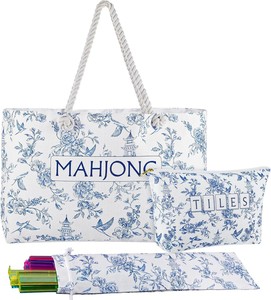 Eco-Friendly Canvas Letter Print Mahjong <b>Case</b> Handheld <b>Cosmetic</b> Bag with Zipper Large Capacity Storage Ready to Ship - Product Image 5