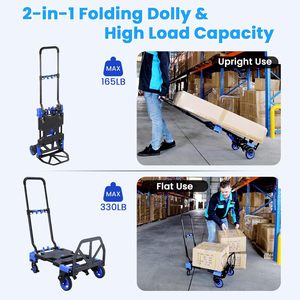 2-1 330LBS Folding Hand Truck <strong>Dolly</strong> Retractable Handle &amp; 4 Rubber <strong>Wheels</strong> Hand Cart Foldable for Travel/Luggage/Office/Moving - Product Image 5