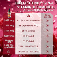 Gouttes liquides de complexe de vitamine B OEM avec B12 B6 B1, gouttes liquides de vitamine essentielles pour le soutien immunitaire, l'énergie, le métabolisme, le cerveau et le cœur