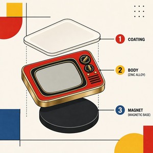 Ensemble d'aimants de réfrigérateur en émail rétro Bauhaus, style Mondrian, radio, télévision, caméra, tourne-disque, <span class=keywords><strong>horloge</strong></span>, Game Boy, art moderne, aimants en métal - Product Image 3