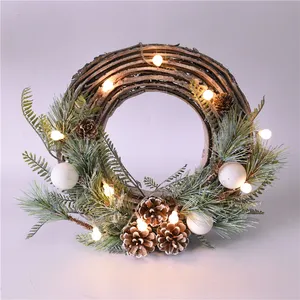 BSCI Natural Birch Bark Pinecone Front Door Decoration Large Christmas Wreath Led Lights