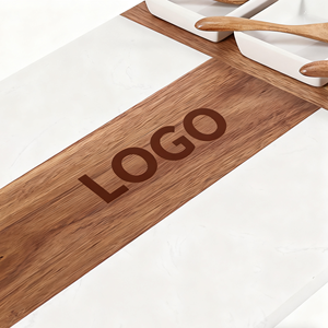 Juego de Tabla de Quesos de Cerámica Personalizado al por Mayor, 3 Tazones de Cerámica, Tabla de Quesos de Mármol y Madera de Acacia, Juego de Cuchillos para Tabla de Charcutería, para Uso en la Cocina - Product Image 2