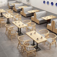 Vente en gros de café carré restauration rapide café commercial restaurant en bois canapé banc meubles table et chaises ensemble de sièges de cabine
