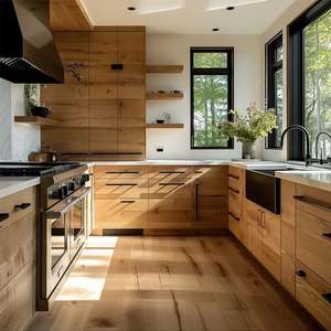 Armoires de cuisine modulaires sur mesure en chêne blanc européen pour quincaillerie, robinet en bois massif teinté en érable rustique américain, charnière - Product Image 3