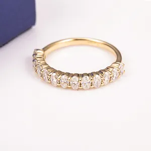 Fahion fine jewelry rings for women MSR-498 Half Eternity 14K Yellow Gold Oval cut Moissanite Ring