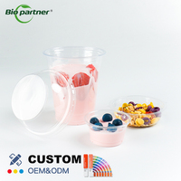 Gobelet en plastique transparent jetable en PET pour thé au lait à bulles, crème glacée, boissons froides, salades, avec couvercle