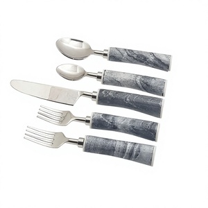 Set of 5 Pcs Stainless Steel Cutlery Set Marvelous Design Customized Size Flatware Cutlery Set with Marble Handles - Product Image 1