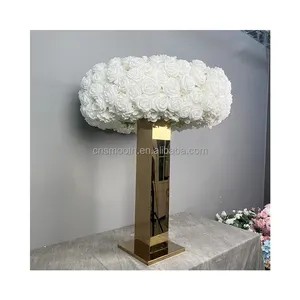 New Design Wedding Decoration Supplies Flower Stand Tall Centerpiece Stainless Steel Gold Wedding Mirror Flower Stand