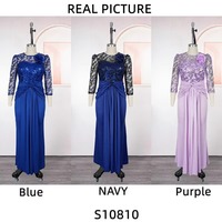 Robe de soirée de luxe S10810 élégante à col rond et manches 3/4 en dentelle et sequins, robe de cérémonie formelle pour femme, robes africaines d'église + fleur