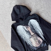 Gravvi Sweat à capuche zippé oversize personnalisé pour homme, motif ailes d'ange et lettres, style streetwear hiver, avec logo frontal