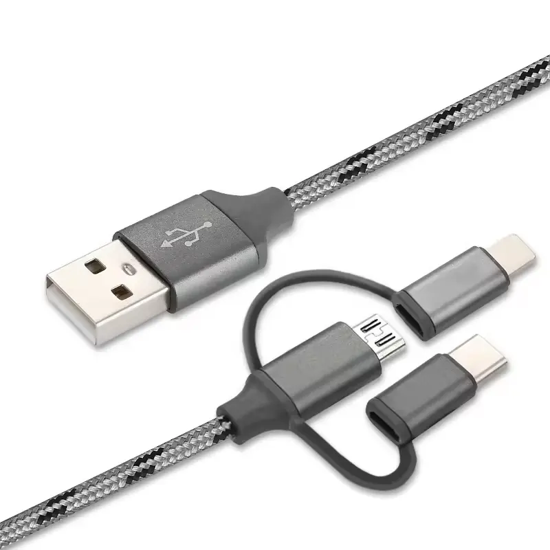 도매 2.4A 나일론 B 급습 고속 충전 데이터 3in1 케이블 유형 C 마이크로 USB c 케이블 i 전화 케이블 용