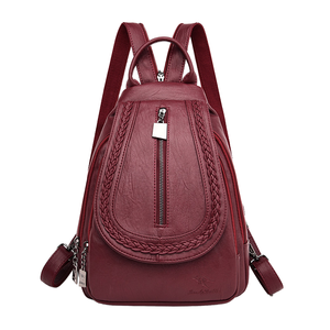 Fashion <b>Lady</b> Vintage National Double Zipper Custom Large-capacity Waterproof Luxury PU Leather Dress <b>Backpack</b> for Women - Product Image 1