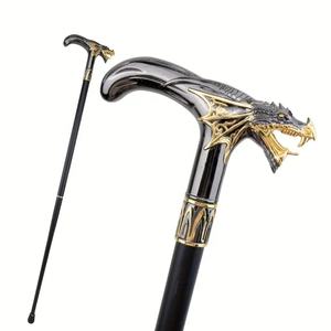 Canne en métal à poignée en T Dragon ailé noir et or 2 pièces Bâtons de marche Décoration de fête pour hommes Élégant vintage pour hommes - Product Image 1