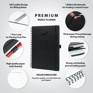 Agenda spirale A5, carnet à couverture rigide et blocs-notes, planificateur imperméable, agenda en PU avec porte-stylo - Product Image 4