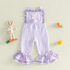 Conjunto de Bebé Niña Personalizado de Poliéster con Apliques de Conejito a Cuadros y Tirantes con Volantes, Marca Privada OEM ODM, <span class=keywords><strong>Mono</strong></span> para Bebé Niña - Product Image 2
