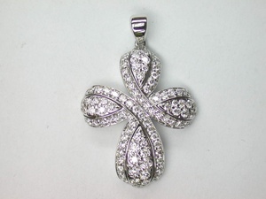 Collier de luxe pour femme avec pendentif torsadé croisé, entièrement pavé de diamants blancs, options multicolores, pour usage quotidien - Product Image 1