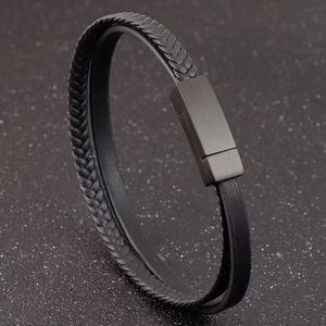 Bracciale in Pelle Nera Personalizzato per Uomo, Bracciale con Nome Personalizzato, Fascia in Pelle Intrecciata Piatta, Regalo per Lui, Bracciale Semplice - Product Image 6