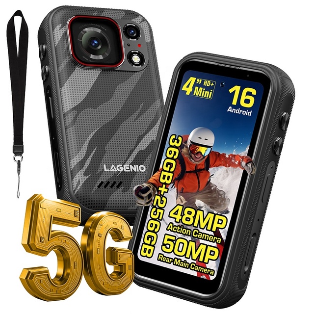 LAGENIO Eagle Pro 4" Mini Bulk Wholesale OEM 48MP Action Camera IP68 Waterproof Android 16 5G Rugged Smartphone