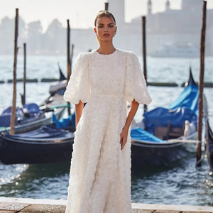 Abito tridimensionale con maniche a bolle bianche a forma di petali di <span class=keywords><strong>rosa</strong></span> 2025 nuovo Design estivo, gonna lunga dolce ed elegante <span class=keywords><strong>abbigliamento</strong></span> femminile - Product Image 1