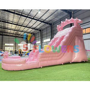 Toboggans gonflables avec <span class=keywords><strong>piscine</strong></span> pour adultes enfants <span class=keywords><strong>étoile</strong></span>s <span class=keywords><strong>belle</strong></span> glissade d'eau gonflable rose brillant avec ventilateur - Product Image 1