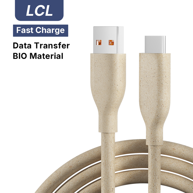 OEM ODM Eco-friendly PLA PHA Wheat Straw Recycled 100% Biodegradable Plastic USB Type C Cable Fast Charging Pure Braid Camera