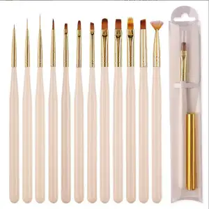 White 12 UV Gel nail art brush paint wood Manicure acrylic nail liner brush and dotting pen nail supplies art
